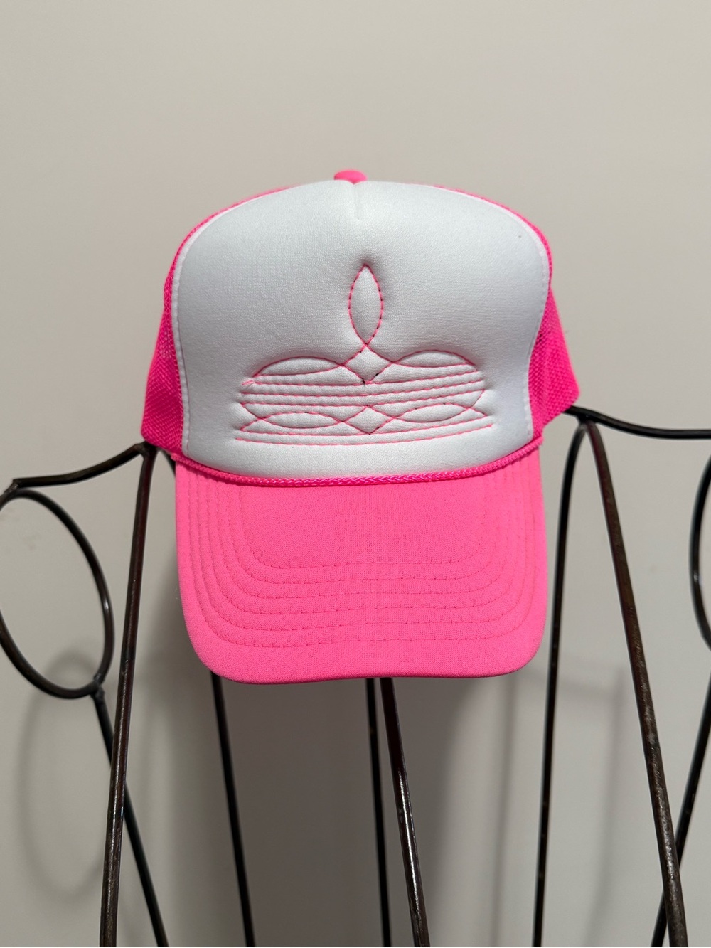 OTTO Hot Pink Foam Trucker Cap With Boot Stitch Design Embroidery